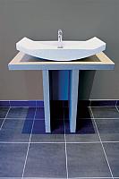 concrete-designer-hand-basin with custom stainless steel drain